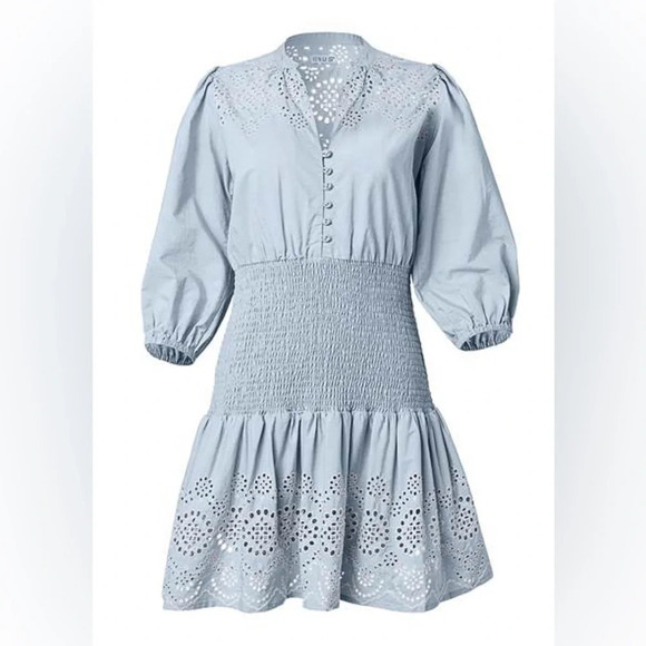Venus Smocked Waist Eyelet Dress Light Blue Size 12 LNC - Picture 1 of 6